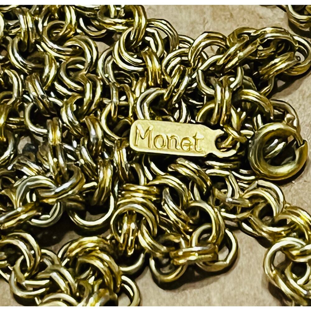 Vintage MONET GOLD TONE NECKLACE Rolo Round Chain Double Link CLASSY! Rare Singl
